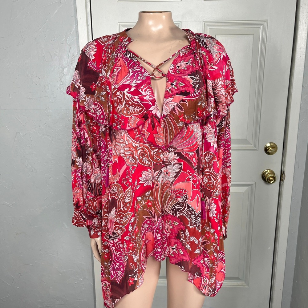 Chufy Memories of Ancient Burma Women's Shirt Small Bohemian Viscose Floral W3-2